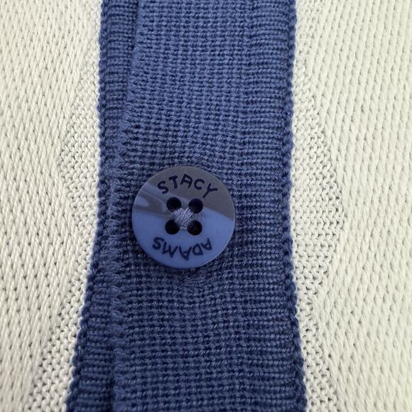 Stacy Adams Mens Knit Button Shirt LGE Blue White Vertical Striped Retro Polo - Picture 5 of 8